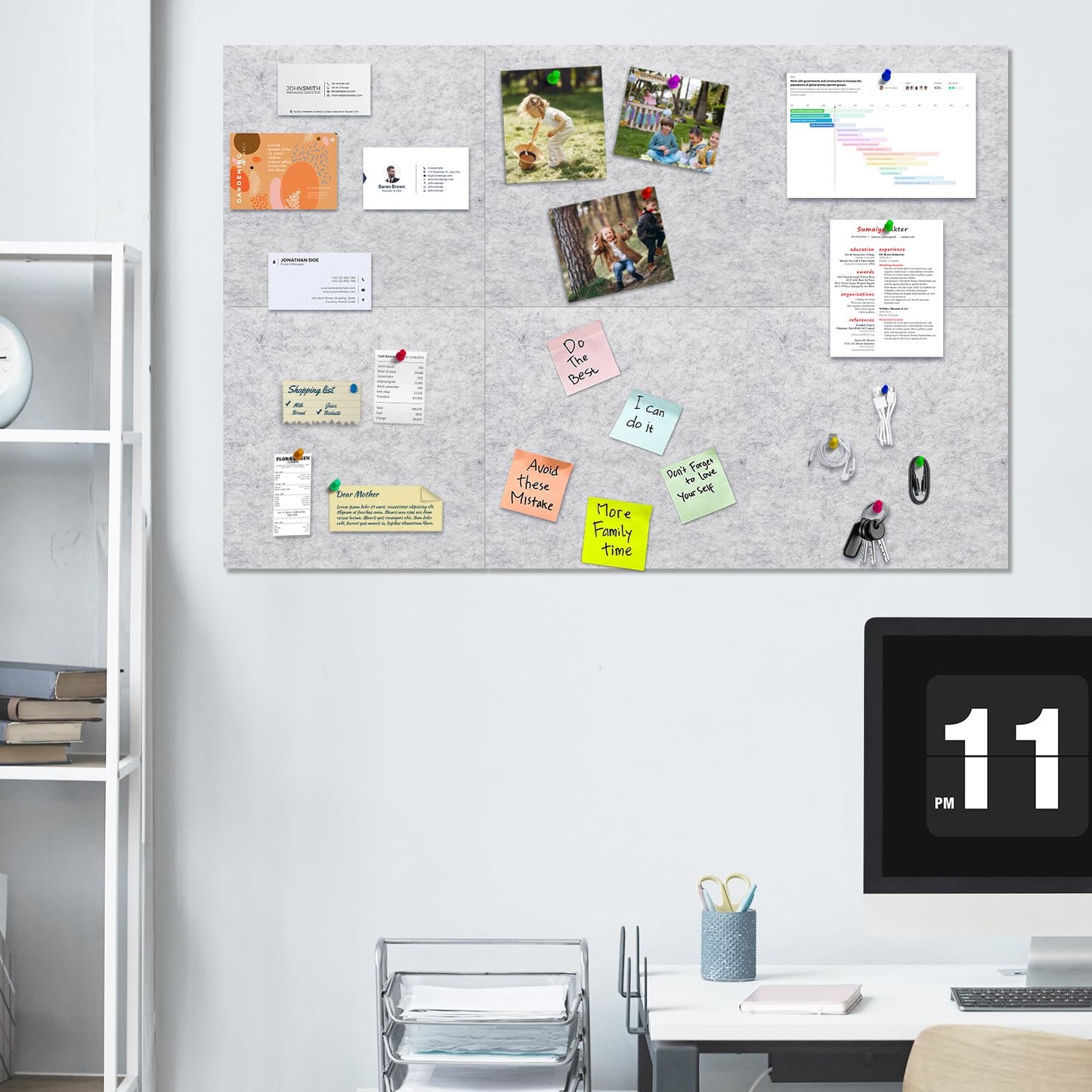 ANLIOTE 6 Pack Cork Board Felt Bulletin Board with 60 Push Pins, 1/2" Thick Pinboard Square Tiles for Wall Organizer - Home Office Classroom Decor, Photo Display, Memo Board (11.8"x11.8"- Light Grey)