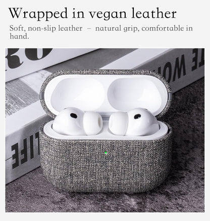 HanFab Artisan Hand-Wrapped Vegan Leather Case for AirPods Pro 2 | Canvas Finish Synthetic Leather | Microfiber-Lined Scratch Protection | Hard Shell Case for AirPods Pro 2nd Generation - Gray
