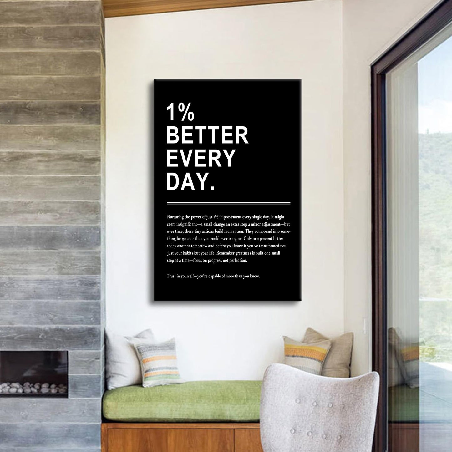 Inspirational Canvas Wall Art 1% Better Every Day Office Success Quote Growth Entrepreneur Motivational Poster Pictures Decoration Prints for Classroom Home Artwork Ready to Hang [24''Wx36''H]