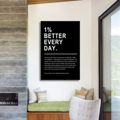 Inspirational Canvas Wall Art 1% Better Every Day Office Success Quote Growth Entrepreneur Motivational Poster Pictures Decoration Prints for Classroom Home Artwork Ready to Hang [24''Wx36''H]