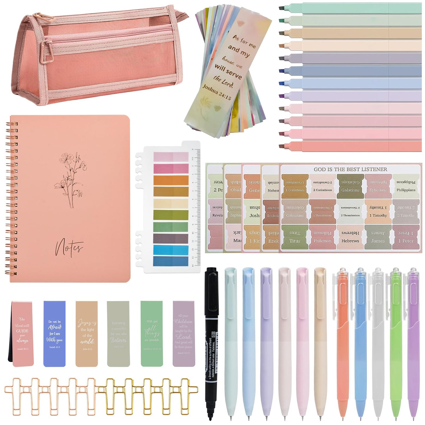 HRFGWDD Bible Study Supplies [78 PCS] for Women - Bible Journaling Kit with No Bleed Highlighters & Pens, Bible Tabs Set and Bible Verse Gifts for Scripture Study