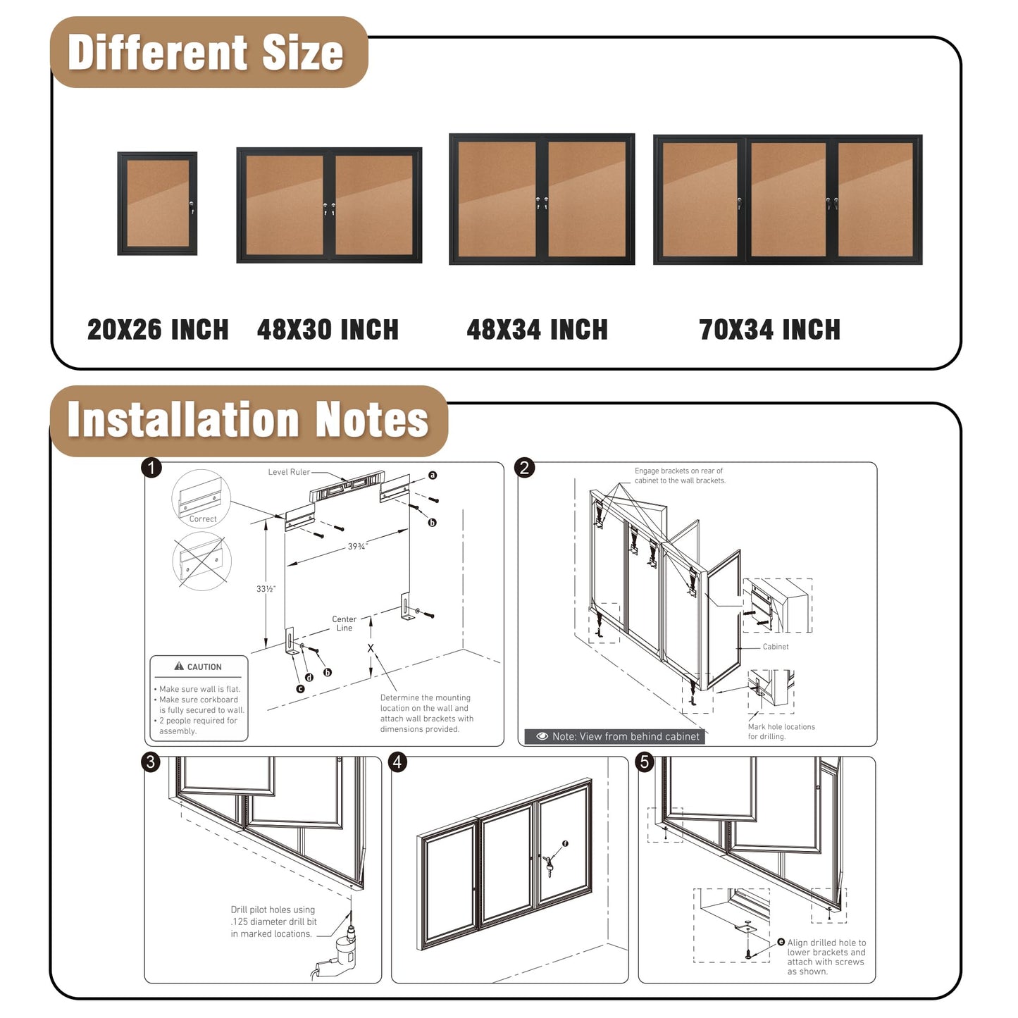 Mifuro 70"x34" Enclosed Bulletin Board, Outdoor Lockable Weather-Resistant Aluminum Cork Noticeboard for School & Office, Black Frame w/Cork