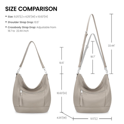 befen Soft Shoulder Purses for Women Genuine Leather, Medium Crossbody Hobo Purses for Women, Ladies 100 Percent Real Leather Purse, Lightweight Shoulder Handbags Beige Grey