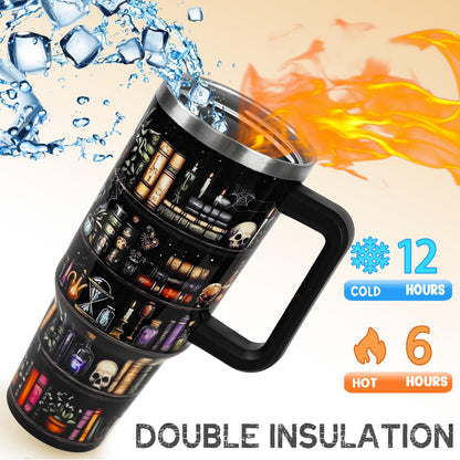 Nqhsionv Book Lovers Gifts 40oz Halloween Book Lover Tumbler Goth Skull Bookshelf Coffee Travel Mugs Christmas Insulated Cup Gifts for Women Readers,Reading,Bookish,Librarian