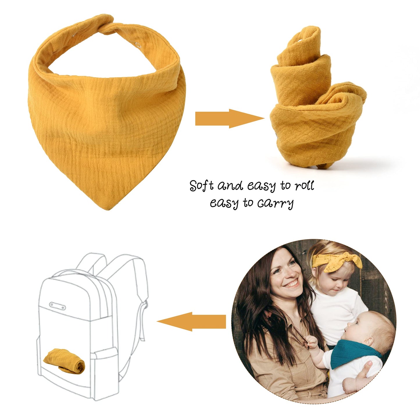 Konssy Muslin Baby Bibs 10 Pack Baby Bandana Drool Bibs 100% Cotton for Unisex Boys and Girls, Soft Absorbent Set for Teething and Drooling