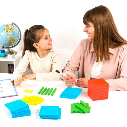 Simply magic 131 PCS Base Ten Blocks for Math - Place Value Blocks, Base 10 Math Manipulatives K-3, Math Counters, Number Blocks, Math Cubes for Kids, Counting Blocks - Kindergarten 1st 2nd 3rd Grade