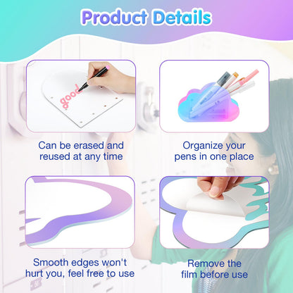 MoKo Locker Accessories Set, 5 in 1 Back to School Supplies College Essentials Includes Magnetic Acrylic Board, Locker Mirror, Markers Holder, Marker Pens and Locker Magnets, Heart Shape