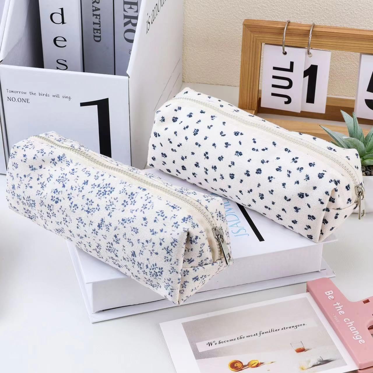 OZAOZ Cute Pencil Case Aesthetic Student Pencil Pouch Coin Pen Pouch Cosmetic Bag Office Stationery Organizer For Kids Teen School (Z-Pink flower)