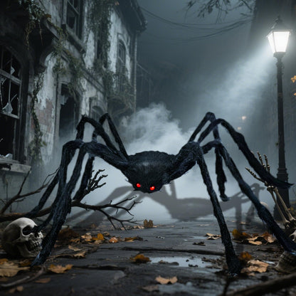 JIEFULL Halloween Decoration Giant Spider, 5 Ft Scary Hairy Spider - Black, Brown & White, Large Props for Halloween Outside Haunted House Yard Lawn Home Decor (Black)
