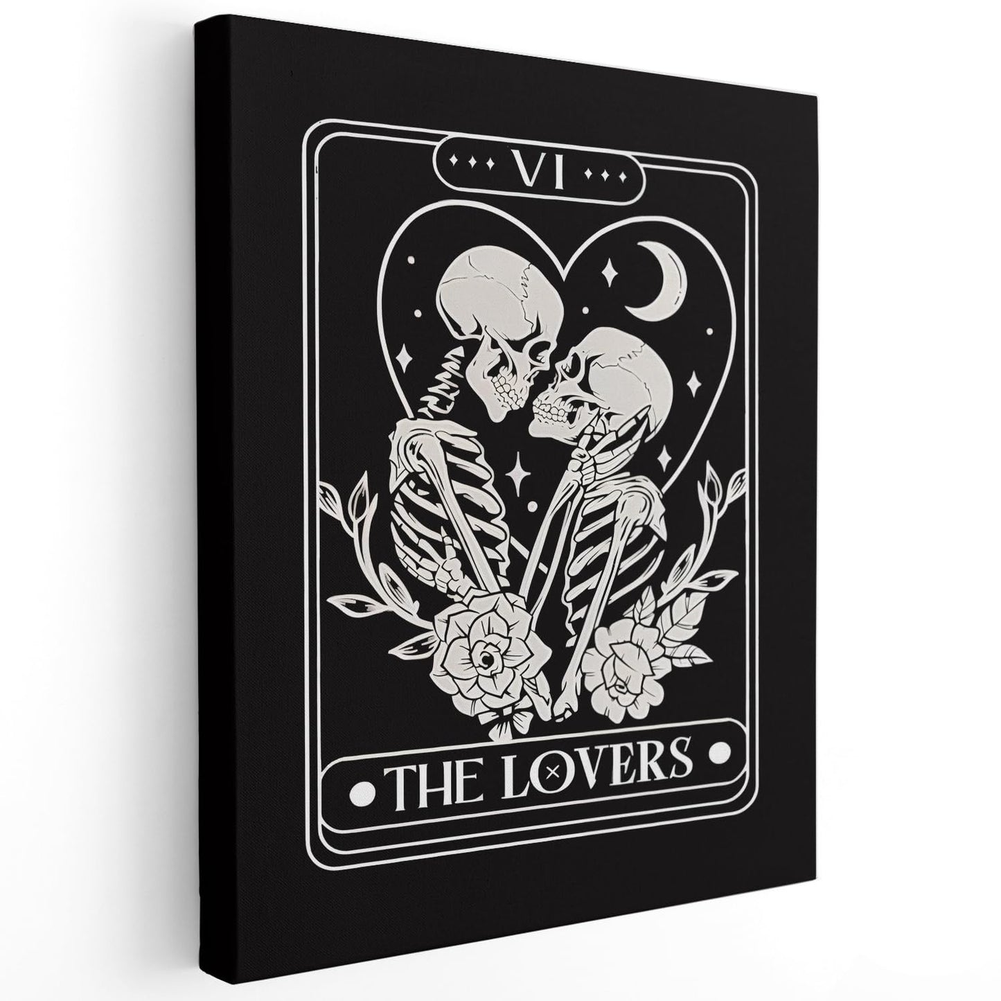 APJYM Gothic Skeleton Wall Decor, Tarot Card the Lover Canvas Wall Art, Gothic Halloween Witchy Room Decor, Witch Stuff, 11x14 Inches Framed