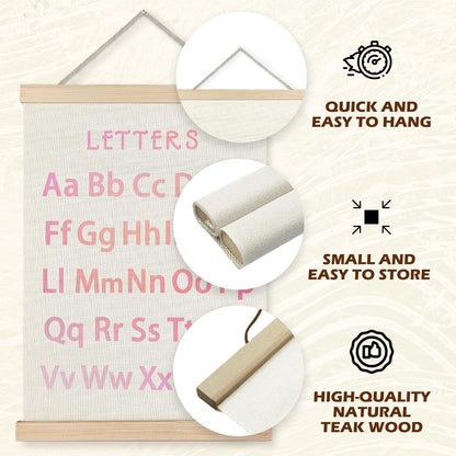 Supwhd Classroom Wall Decor, Numbers and Alphabet Educational Wall Art Poster, Alphabet ABC Numbers from 1 to 20 Poster Wall Decor for Toddler Kids Room Playroom Classroom, 12x16 Set of 2（Pink）