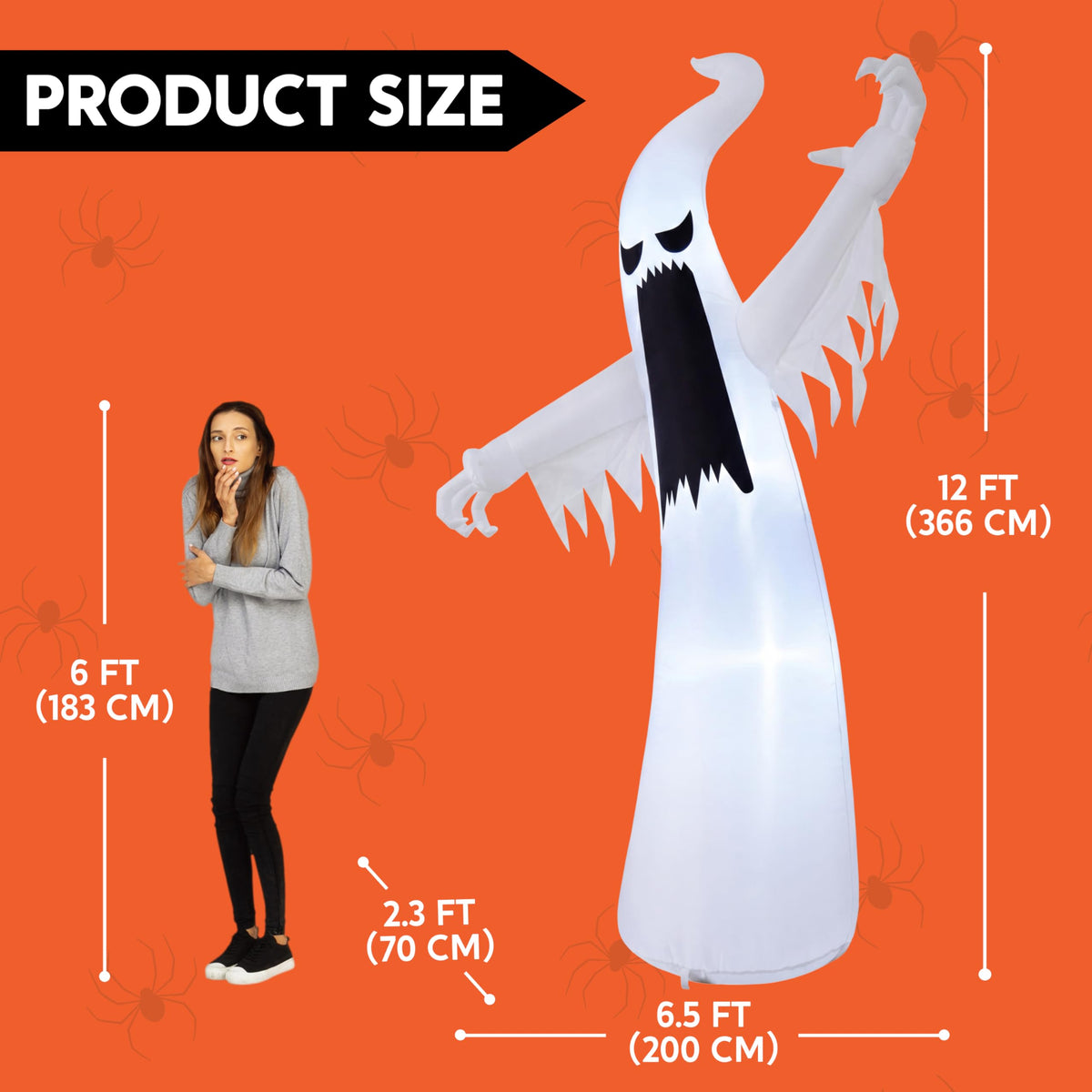 Joiedomi 12 FT Halloween Inflatables Outdoor Decorations, Scary Ghost Halloween Decor, Inflatable Ghost Blow Ups for Yard with LEDs for Outside Yard Decorations