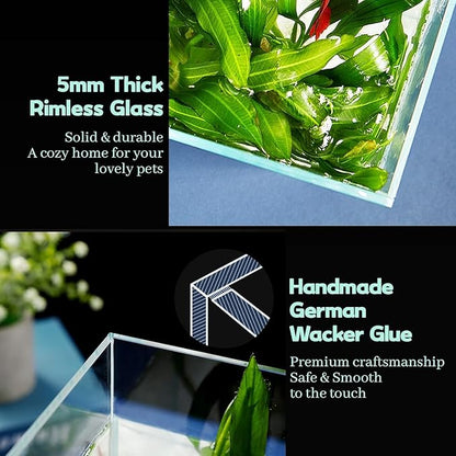 LAQUAL 6.5 Gallon Ultra Clear Glass Fish Tank, Rimless Low Iron Aquarium for Betta/Nano/Goldfish/Snail/Shrimp, Fish Tank & Cover Set & Feeding Ring & Cleaning Tools