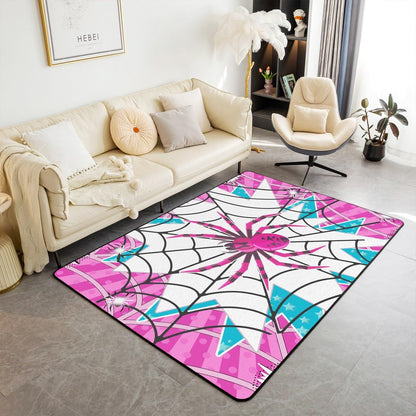 Manfei Pink Spider Kids Area Rug,Black Spider Web Halloween Gothic Trippy Indoor Floor Mat Entrance Rug for Girls Boys,Stars Stripe Geometric Non Slip Rug,Unique Couch Living Room Decor,5'x6'6''