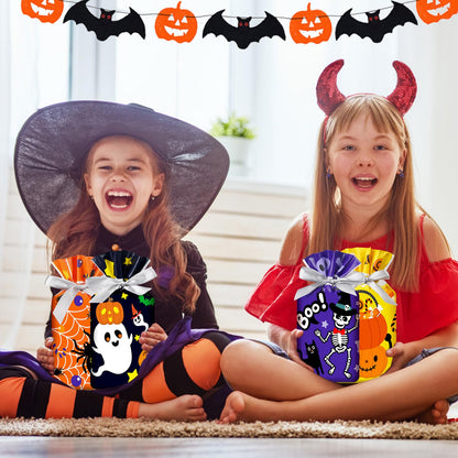 Aliceset 50 Pcs Small Halloween Drawstring Treat Goodie Bags - Plastic Spider Ghost Skeleton Gift Bags for Halloween Birthday Party Favors