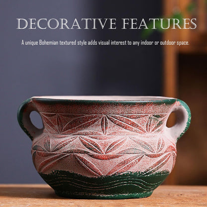 qumHmup Ceramic Succulent Pot with Drainage Hole, Bohemia Rustic Decorative Planter, Set of 2, Indoor Outdoor