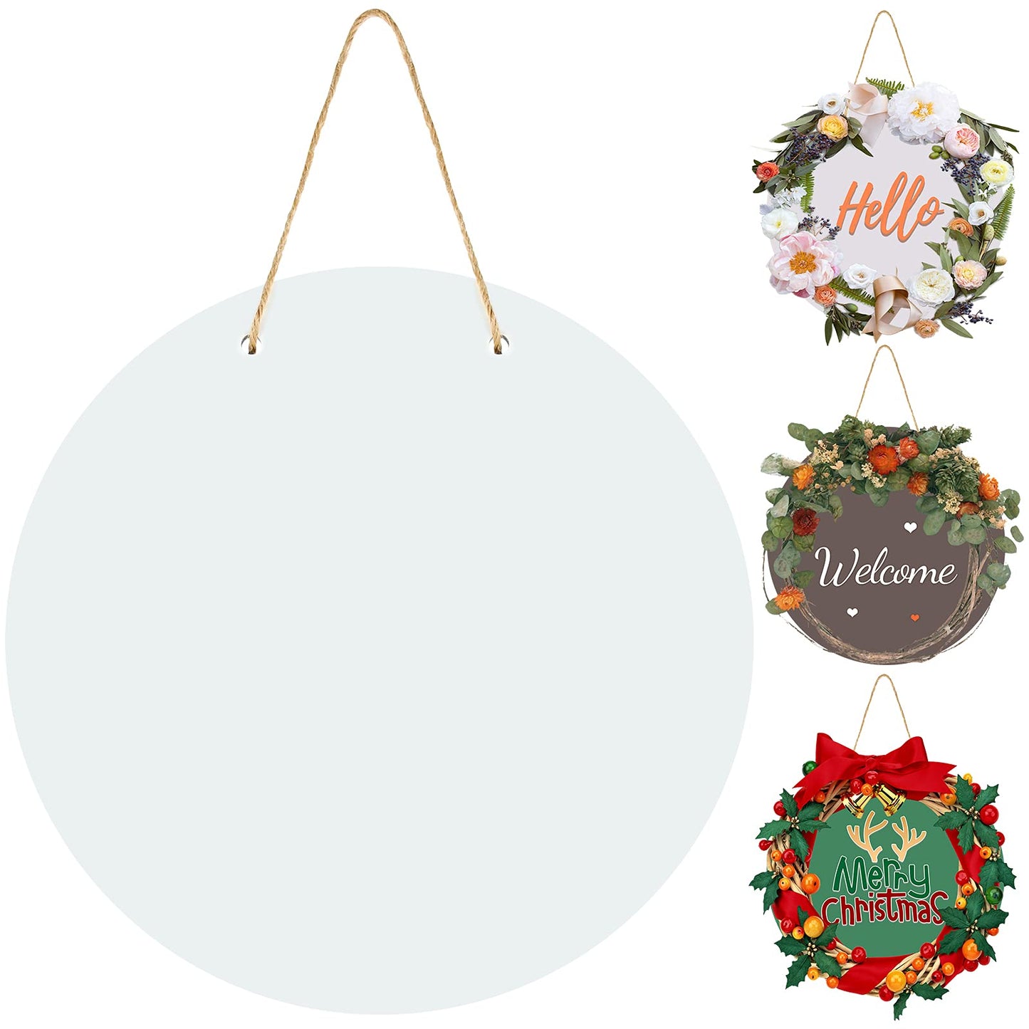 Jetec Sublimation 12 Inch DIY Door Decor Sublimation Blank Wooden Hanger Welcome Wreaths Circle Unfinished Blank Sign Door Hanger Ornament Blanks Decorative Sign, Garden, Yard