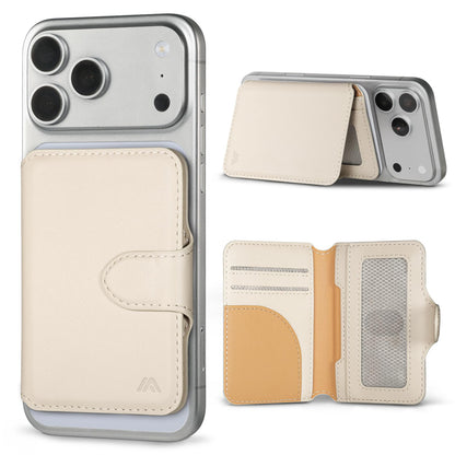 MEFON for MagSafe Wallet, Magnetic Phone Wallet RFID Blocking, Slim 5-8 Card Holder with Cash Slot & Clear ID Window, Minimalist Mag Safe Wallets for iPhone 17/16/15/14/13/12 Series, Oatmeal Beige