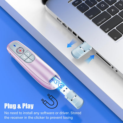 Presentation Clicker Wireless Presenter Remote Clicker, USB C PowerPoint Clicker for Presentation with Clicker, RF 2.4GHz Computer Presenter Clicker Slide Advancer for Mac