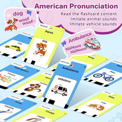 Spanish and English Talking Flash Cards for Toddlers 1 2 3 4 5 6 Year Olds, 420 Sight Words, Montessori Learning Toys, Pocket Speech Therapy Toys, Sensory Preschool Educational Birthday Gift
