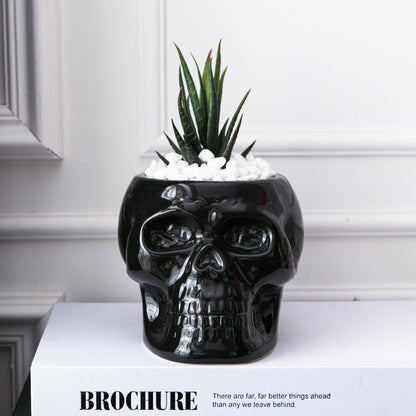 Tanvecle Skull Planter Pots, Skeleton Vase for Succulent, Flowers, Gothic Centerpiece for Table, Punk Home Decor and Accessories, Halloween and Day of The Dead Decorations - Black