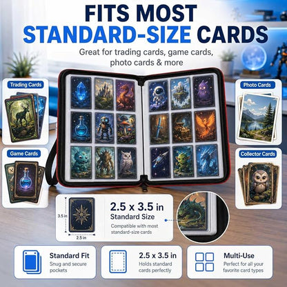 1008 Card Binder 9 Pocket, 3-Ring Trading Card Binder with 56 Page Removable Sleeves, High Storage Waterproof Trading Card Holder Collection Card Album Organizer Case for TCG Cards - Fire