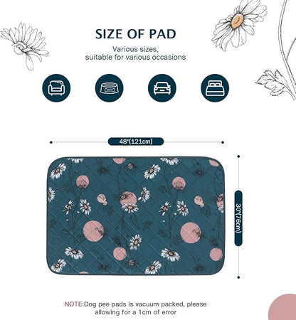 IEUUMLER Washable Pee Pads for Dogs, 2 Pack Non-Slip & Waterproof Pack Whelping Pad, Reusable Washable Puppy Potty Training Pad with Fast Absorbent for Playpen EU007 (Navy Blue Daisy, 48"X30"-2pcs)