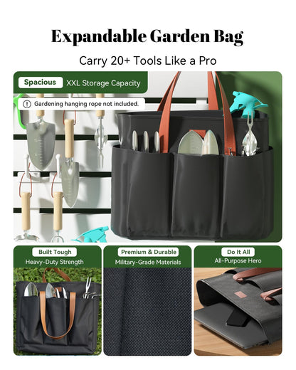 VerdantVibes 9-Piece Garden Tool Set - Heavy Duty Gardening Hand Tools with Ergonomic Non-Slip Grips, Rust-Resistant Shovel, Trowel, Rake, Pruner & Storage Bag - Ideal Gardening Gifts for Women