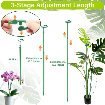 Extendable Plant Stakes,Adjustable Length from 17.9IN to 42.3IN Monstera Support Stakes with Clips,Sturdy Plant Stakes for Indoor Outdoor,Garden Sticks for Tomato,Orchid,Climbing Plants- 5Pack