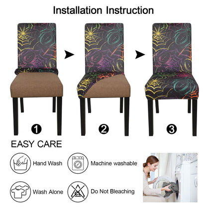 JQinHome Spider Halloween Chair Slipcover,Web Black Chair Covers Set of 4, High Stretch Washable Chair Protector Cover for Dining Room, Kitchen,Home Party,Wedding Ceremony(Spider,4PC)