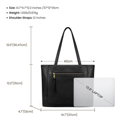 befen Genuine Leather Tote Bag for Women Work, Large Tote Bag with Zipper Real Leather Purse with 15.6" Compartment Womens Designer Shoulder And Handbags For Travel Everyday, Black