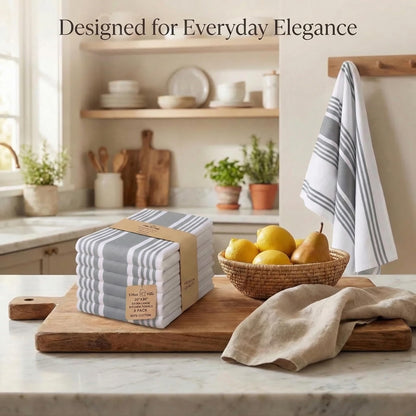 Urban Villa Kitchen Towels 100% Cotton Dish Towels for Kitchen (Set of 6) 20”x30” Dish Cloths Highly Absorbent Kitchen Linen Set with Hanging Loop Perfect for Drying Dishes Cleaning Towels-Grey White