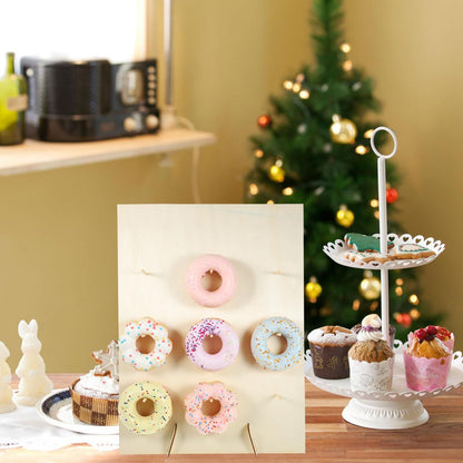 PRETYZOOM Wooden Donut Display Stand 15.74X11.81X1.96In Pastry Display Rack with Smooth Surface for Wedding Party Dessert Table and Kitchen Donut Holder