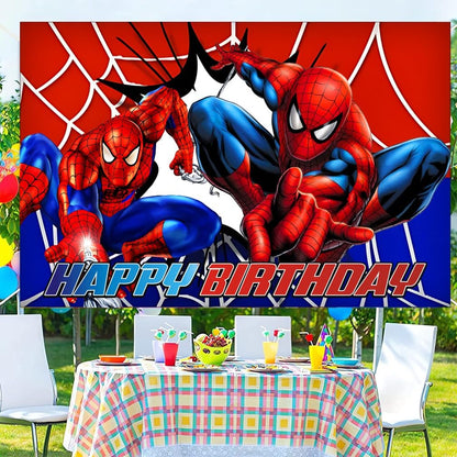 Spider Birthday Party Decorations, 5x3ft Happy Birthday Back Drop Banner Theme Backdrop Banner for Spider Party Decorations Indoor Outdoor.