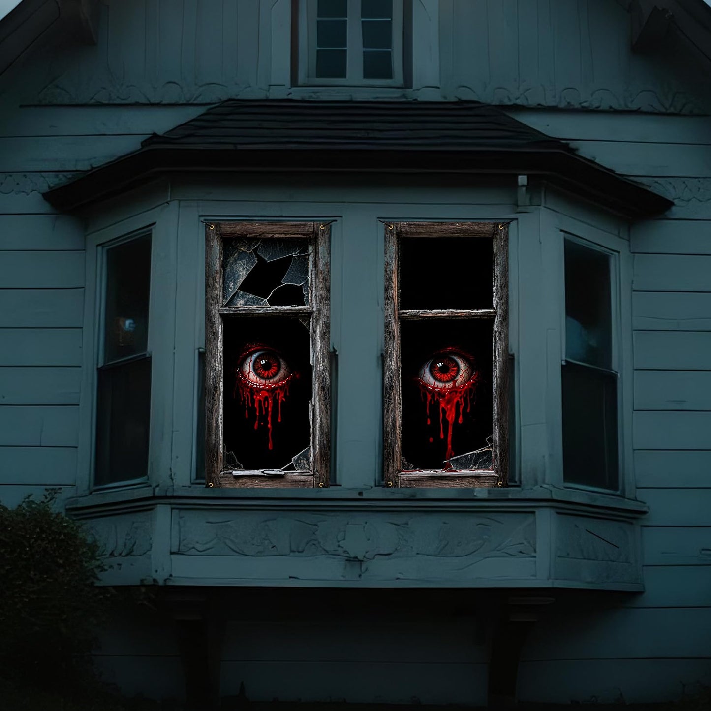 Roetyce Halloween Window Decorations, 2PCS Halloween Curtain Banner, Scary Window Clings Door Cover Indoor Outdoor 59 x 27.5 Inch, Horror Party Wall Poster