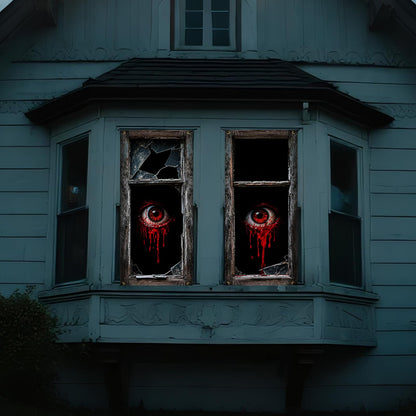 Roetyce Halloween Window Decorations, 2PCS Halloween Curtain Banner, Scary Window Clings Door Cover Indoor Outdoor 59 x 27.5 Inch, Horror Party Wall Poster