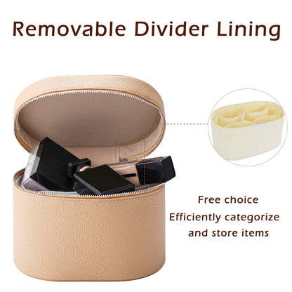 Lestikave Makeup Bag Vanity Case with Divider and Handle, Aesthetic Makeup Bags, Waterproof PU Leather Toiletry Bag for Women Girls, Portable Cosmetic Organizer Bag (04Khaki)