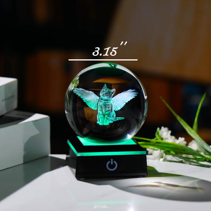 Qianwei Cat Memorial Angel Statue - 3D Crystal Engraved Office Decor - Remembrance Bereavement Sympathy Gift in Memory of Deceased Pets