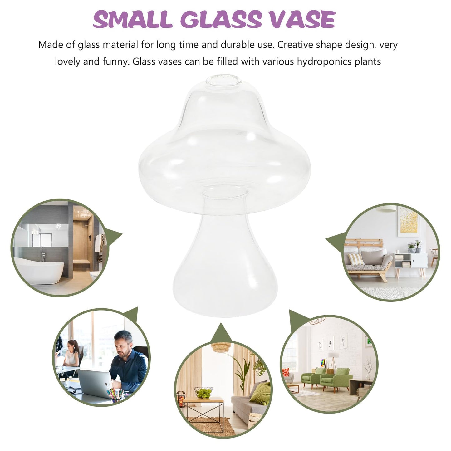 SAFIGLE Mushroom Shaped Glass Vase Hydroponics Flowerpot Plant Container Creative Glass Terrarium for Indoor Home Office Décor