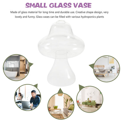 SAFIGLE Mushroom Shaped Glass Vase Hydroponics Flowerpot Plant Container Creative Glass Terrarium for Indoor Home Office Décor