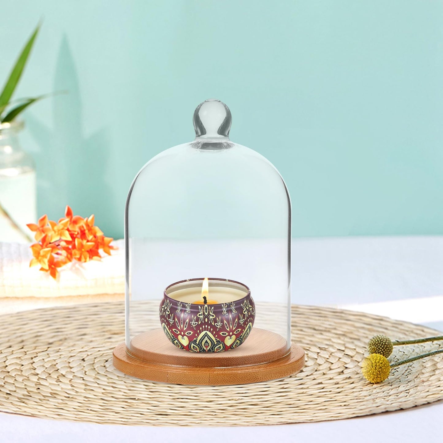 POPETPOP Glass Cloche Dome Bell Jar Display Case 9"" Clear Glass – Space-Saving for Shelf or Desk Display – for Plants, Collectible Figures, Candle Decor, Terrariums