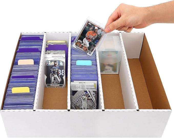 5 Row Trading Card Storage Box Holds 3950-count,1 Pack Cardboard Storage Box with Divider+index Label,Trading Card Dividers for Tcg,Sports,Mtg Cards