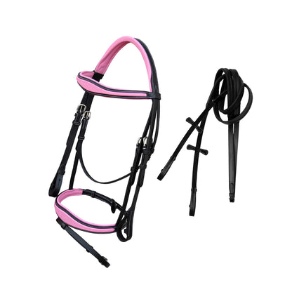 Exion Pink English Bridle for Horses | Anatomic Snaffle Noseband & Browband Jumping English Bridle with Flash | Royal English Bridle