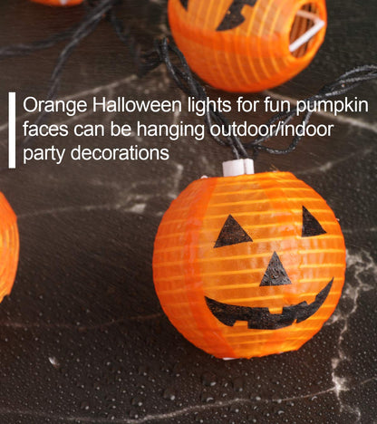TIGOMOOV Halloween Lantern String Lights, Jack O Lanterns Pumpkin String Lights Plug in, 10 Orange Lights String 9.83FT Connectable Indoor/Outdoor Halloween Decorations