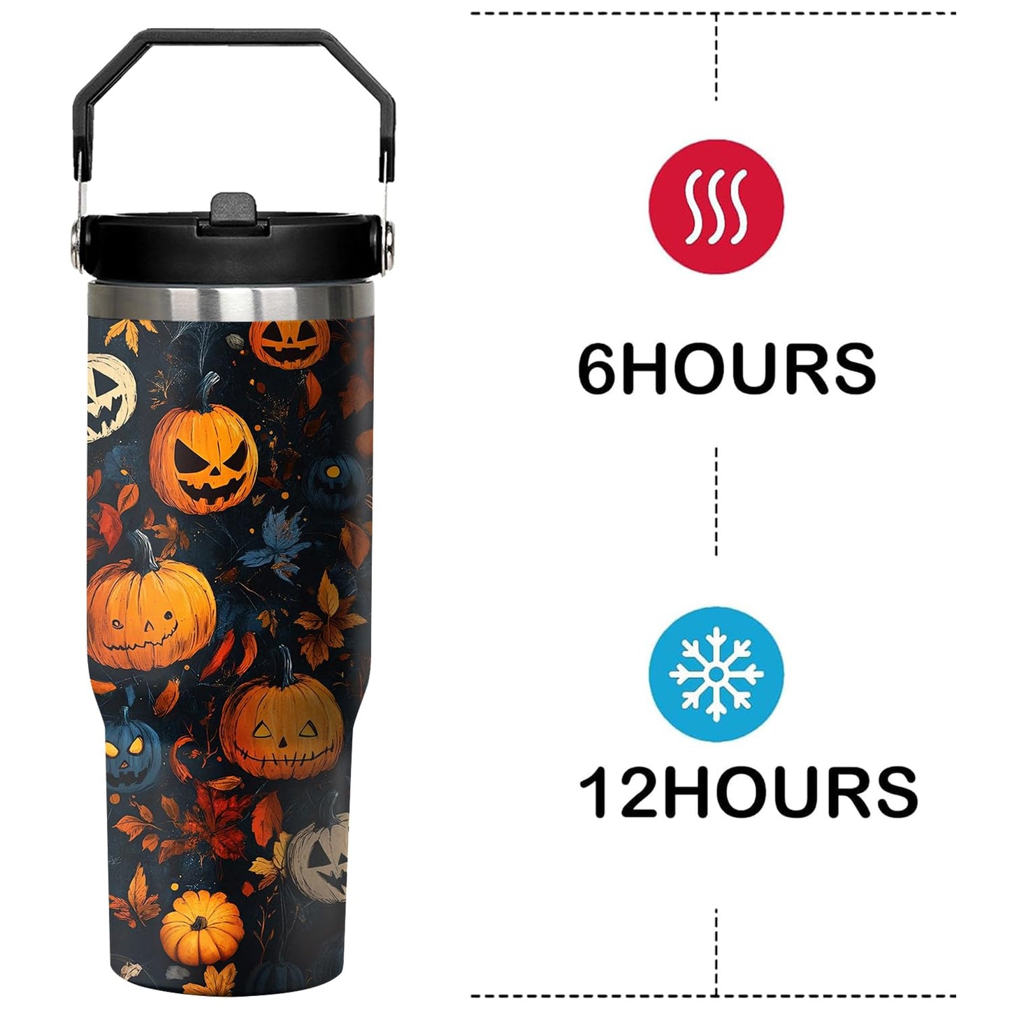 30 oz Halloween Pumpkin Tumbler with Handle and Flip Straw, Horror Scary Maple Leaves Spooky Coffee Mug Water Bottle Stainless Steel Cup, Birthday Gifts