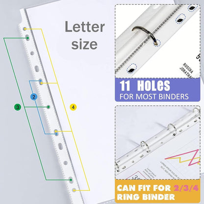 3 Set of 24 Pack Sheet Protectors 8.5 x 11 Inch, Letter Size Sleeves Binder Index, Dividers Pocket for 2/3/4 Ring Binder Dividers with 8 Tabs, Clear Page Protectors Organizer for School Home Office