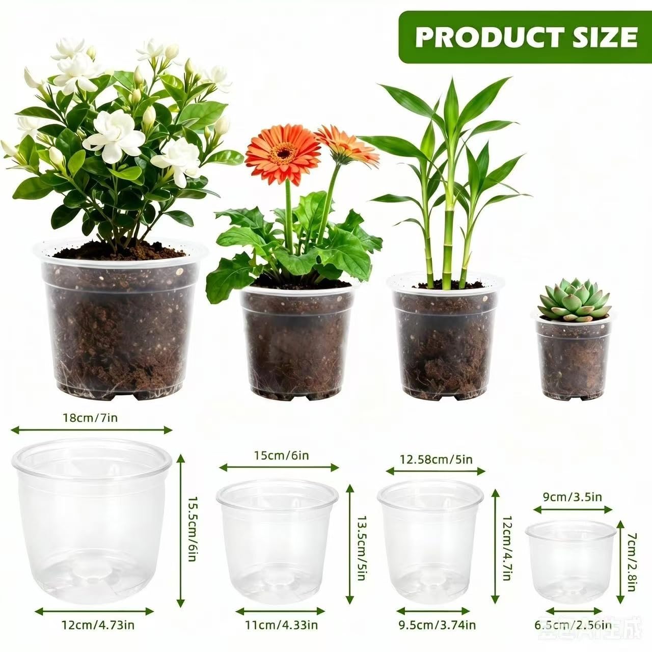 Generic 36 Pack Clear Nursery Pots with Drainage Holes, Transparent Plastic Planters for Indoor and Outdoor Use, 3.5/5/6/7 Inch Seed Starter Pots Flower Pots for Plants