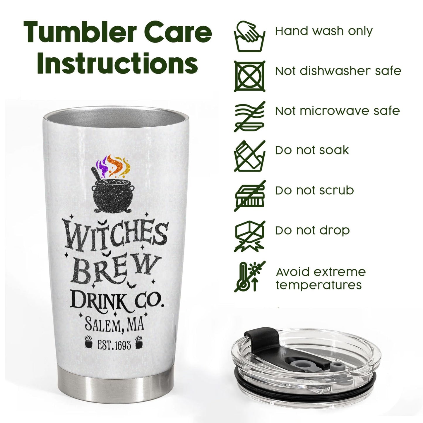 34HD Funny Witch Brew Tumbler 20oz Stainless Steel Insulated - Hocus Nutrition Facts for Halloween Fans - Birthday Present for Men & Movie Fans