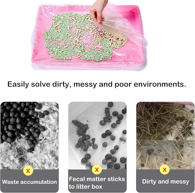 Small Animal Cage Liners Disposable, 50 PCS Rabbit Litter Box Liner Cage Tray Liner Pet Litter Pan Bags Plastic Film Cover for Guinea Pig Bunny Bird Chinchilla Hedgehog (Micro)