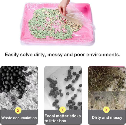 Small Animal Cage Liners Disposable, 50 PCS Rabbit Litter Box Liner Cage Tray Liner Pet Litter Pan Bags Plastic Film Cover for Guinea Pig Bunny Bird Chinchilla Hedgehog (Micro)